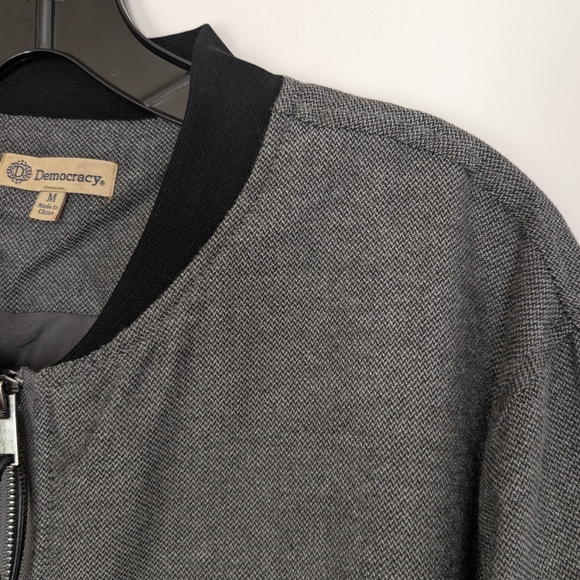 Democracy Banded Bomber Jacket Lightweight Gray Black Medium - Picture 7 of 16